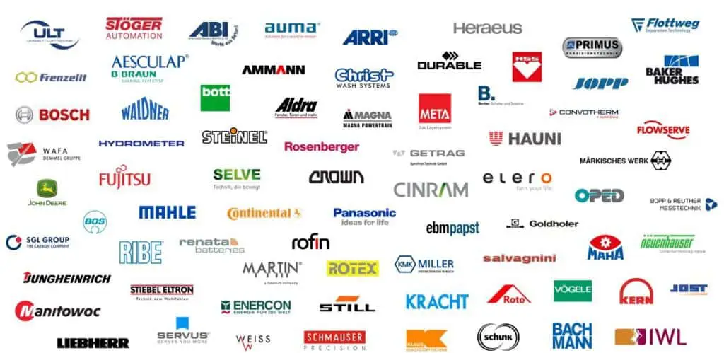 Logos der Referenzkunden der Leonardo Group