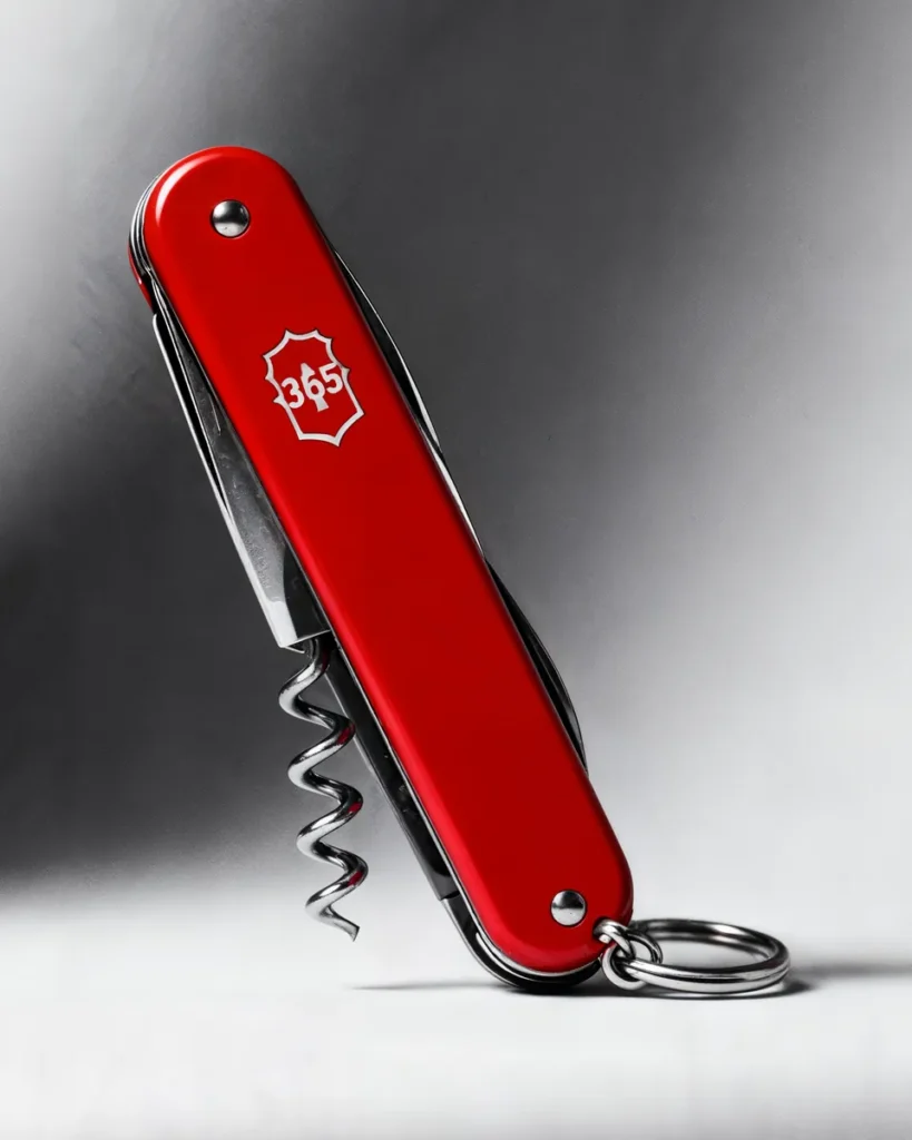 Microsoft 365 Beratung: rotes Taschenmesser mit der Prägung 365, nur der Korkenzieher ist ausgeklappt